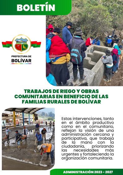 TRABAJOS DE RIEGO Y OBRAS COMUNITARIAS EN BENEFICIO DE LAS FAMILIAS RURALES DE BOLÍVAR